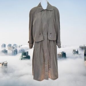 Women's Olive Green Vintage 80s Trench Rain Coat